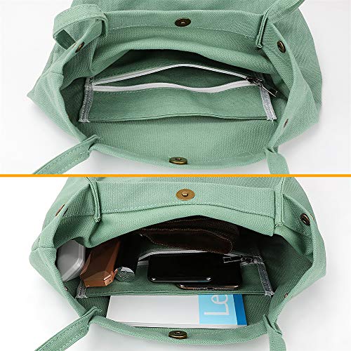 Bolsa de algodón, Bolsa de Compra Canva, Bolsos de hombro Durable, Bolsa de Transporte con Bolsillo Interior y Cremallera ,Bolsa de Playa Casual Chic Tote Bag Ideal para Uso Diario y Viajes (verde)