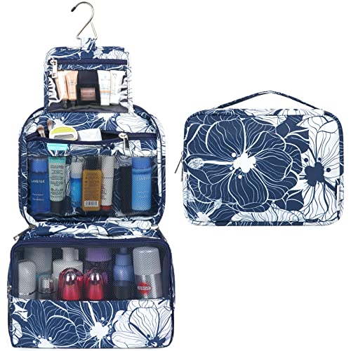 Bolsa de aseo colgante de viaje, organizador cosmético de maquillaje, para mujeres, niñas, niños, resistente al agua, Loto Azul