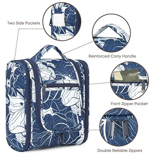 Bolsa de aseo colgante de viaje, organizador cosmético de maquillaje para mujeres y niñas, Loto Azul