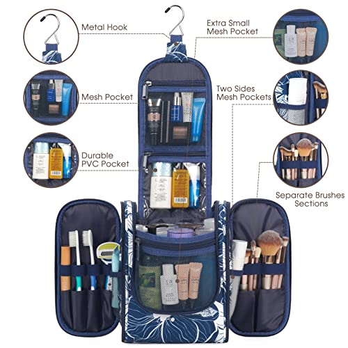 Bolsa de aseo colgante de viaje, organizador cosmético de maquillaje para mujeres y niñas, Loto Azul