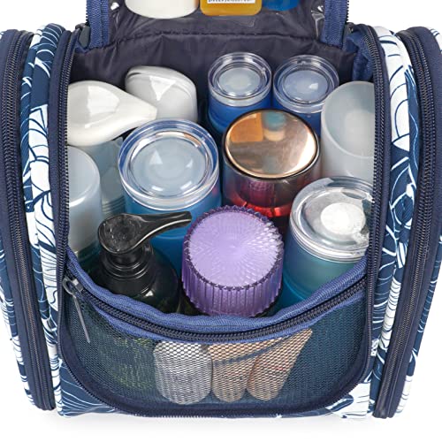 Bolsa de aseo colgante de viaje, organizador cosmético de maquillaje para mujeres y niñas, Loto Azul