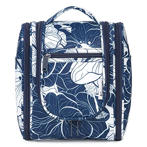 Bolsa de aseo colgante de viaje, organizador cosmético de maquillaje para mujeres y niñas, Loto Azul