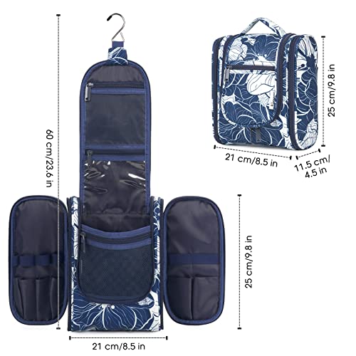 Bolsa de aseo colgante de viaje, organizador cosmético de maquillaje para mujeres y niñas, Loto Azul