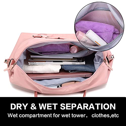 Bolsa Deporte Mujer Bolsa de Gimnasio, Impermeable Bolsa de Viaje Mujer Fin de Semana, Grande Bolsa de Lona con Bolsillo húmedo y para el Hombro