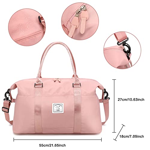 Bolsa Deporte Mujer Bolsa de Gimnasio, Impermeable Bolsa de Viaje Mujer Fin de Semana, Grande Bolsa de Lona con Bolsillo húmedo y para el Hombro