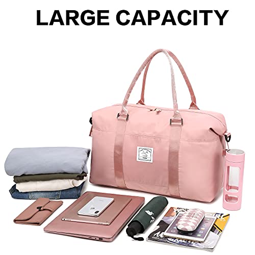 Bolsa Deporte Mujer Bolsa de Gimnasio, Impermeable Bolsa de Viaje Mujer Fin de Semana, Grande Bolsa de Lona con Bolsillo húmedo y para el Hombro