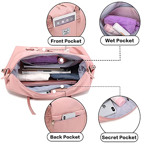 Bolsa Deporte Mujer Bolsa de Gimnasio, Impermeable Bolsa de Viaje Mujer Fin de Semana, Grande Bolsa de Lona con Bolsillo húmedo y para el Hombro