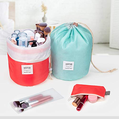 Bolsas de Cosméticos Cilíndricas, XiYee 4 Piezas Neceser Cosmético Cosmetic, Bolsa de Maquillaje Viaje, Neceser Maquillaje Impermeable con Cordón, Cosmética Bolsa de Lavad para Mujer Niña（A