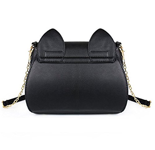 Bolso Bandolera Cuero PU Bolso de Hombro Kawaii Casual Bolso Messenger Bolsos para Mujer (Negro)