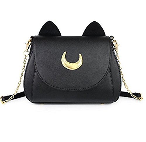 Bolso Bandolera Cuero PU Bolso de Hombro Kawaii Casual Bolso Messenger Bolsos para Mujer (Negro)