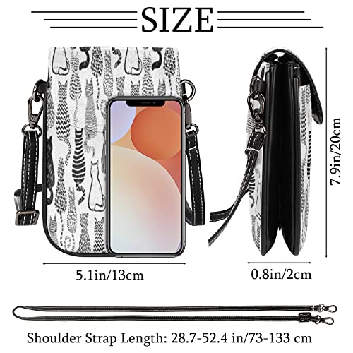Bolso bandolera pequeño para teléfono celular con estampado de tira de gato animal de 5,1 x 0,8 pulgadas con correa para el hombro para hombres, mujeres y niñas