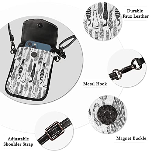 Bolso bandolera pequeño para teléfono celular con estampado de tira de gato animal de 5,1 x 0,8 pulgadas con correa para el hombro para hombres, mujeres y niñas