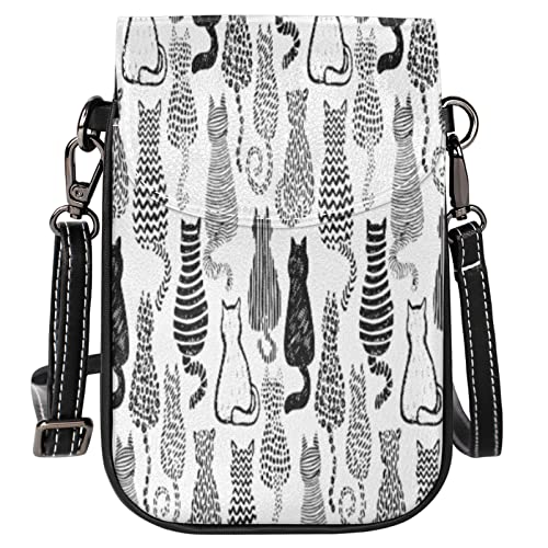 Bolso bandolera pequeño para teléfono celular con estampado de tira de gato animal de 5,1 x 0,8 pulgadas con correa para el hombro para hombres, mujeres y niñas