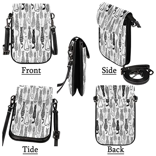 Bolso bandolera pequeño para teléfono celular con estampado de tira de gato animal de 5,1 x 0,8 pulgadas con correa para el hombro para hombres, mujeres y niñas