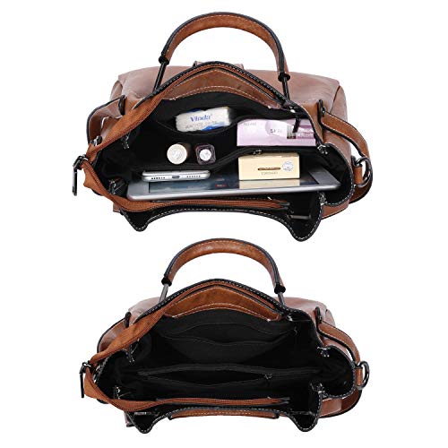 Bolso de Cuero de PU Pequeño Bolsa de Mano Bolsa de Hombro Tote Crossbody Bolso Shopper para Mujer Trabajo Viaje Marrón