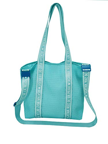 Bolso de mujer bandolera turquesa con asa para hombro shopper de malla Agatha Ruiz de la Prada