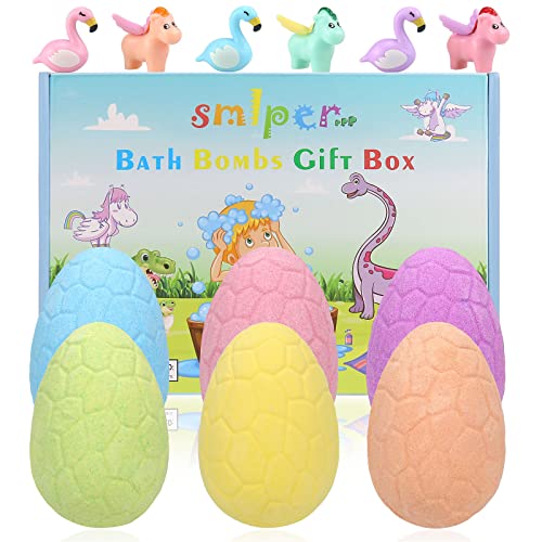 Bombas de Baño para Niños y Niñas con Sorpresa en el Interior, 6 Piezas de Huevos Coloridos Hechos a Mano, Bombas de Baño con Natural, Unicornio Flamenco Juguetes para Niñas Niños Cumpleaños Pascua