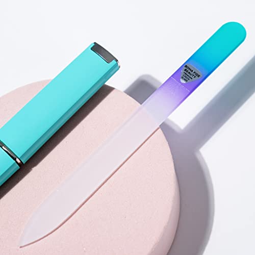 Bona Fide Beauty Lima de Uñas de Vidrio Pastel con Estuche – Lima de Vidrio Templado Checo – Lima de Vidrio para Manicura de Uñas Naturales