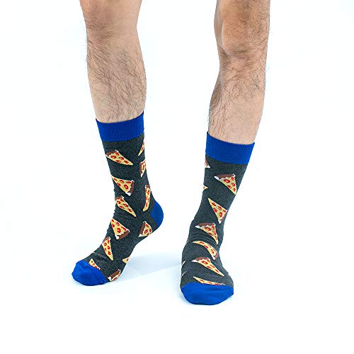 BONANGEL Coloridos Calcetines Para Hombres,Calcetines de Vestir Divertidos, Calcetines de Oficina de Algodón con Estampados Divertidos y Elegantes de Fantasía, Locos Geniales (8 Pairs-Pizza3)