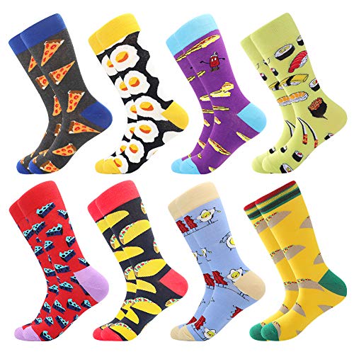 BONANGEL Coloridos Calcetines Para Hombres,Calcetines de Vestir Divertidos, Calcetines de Oficina de Algodón con Estampados Divertidos y Elegantes de Fantasía, Locos Geniales (8 Pairs-Pizza3)