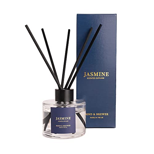 Bond & Brewer - Difusor de caña de jazmín - Aceite perfumado - Fragancia casera de 100 ml para esposa - Regalo para hija - Hermana - Novia - Aroma de lujo