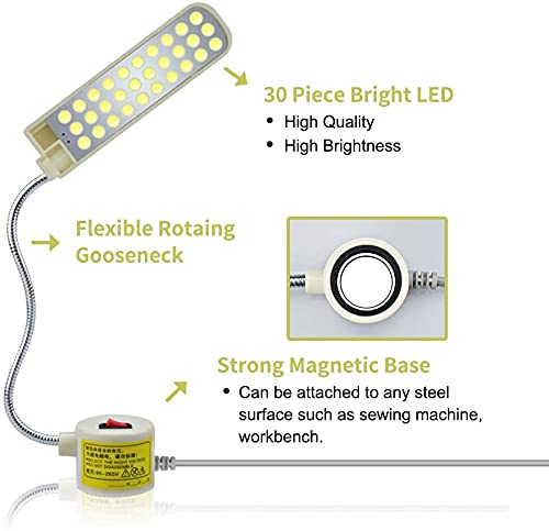 Bonlux 30 LED Bombilla Luz Fría Para Máquina de Coser de Trabajo de cuello de cisne Con Base Magnética De Montaje Para Todos Máquina de Coser de Iluminación