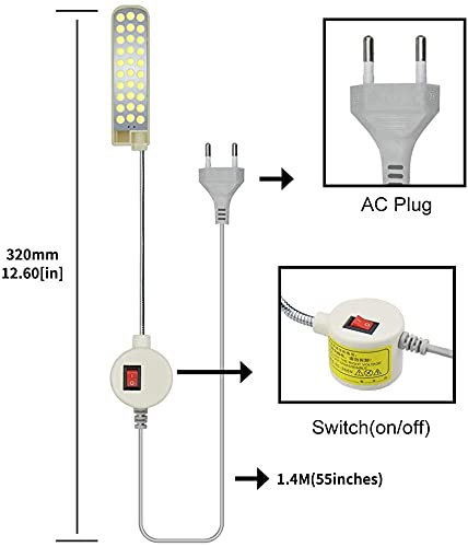 Bonlux 30 LED Bombilla Luz Fría Para Máquina de Coser de Trabajo de cuello de cisne Con Base Magnética De Montaje Para Todos Máquina de Coser de Iluminación