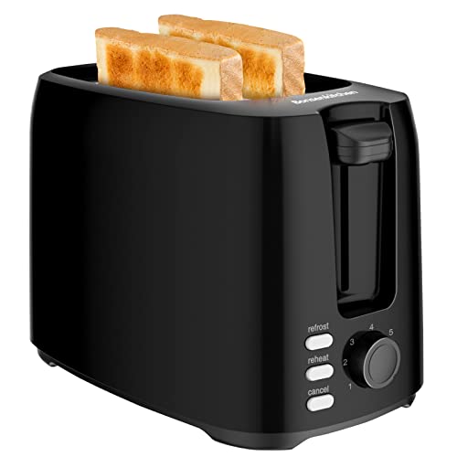 Bonsenkitchen Tostadoras Pan de 2 Rebanadas con 7 Niveles de Tostador y Bandeja para Migas, 750 W, Tostadora de Pan Automática con Función de Descongelar y Calentamiento,Negro TA8901