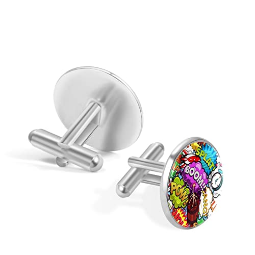 Boom Bubble Rocket Despertador Pandilla Gemelos clásicos de acero inoxidable con estampado para hombre, camisa de traje, gemelos, joyería, regalos de boda de negocios