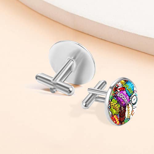 Boom Bubble Rocket Despertador Pandilla Gemelos clásicos de acero inoxidable con estampado para hombre, camisa de traje, gemelos, joyería, regalos de boda de negocios