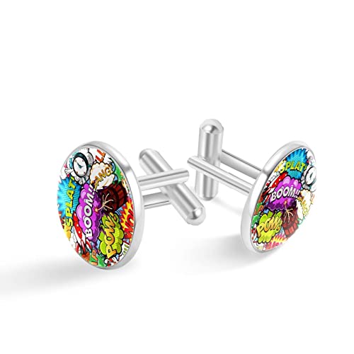 Boom Bubble Rocket Despertador Pandilla Gemelos clásicos de acero inoxidable con estampado para hombre, camisa de traje, gemelos, joyería, regalos de boda de negocios
