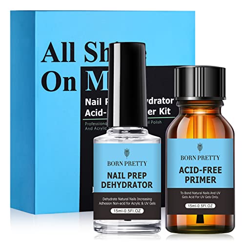 BORN PRETTY Deshidratador y Primer para Uñas, Primer Uñas de Gel Acrílica sin ácido Nail Prep Prebase de unión deshidratada natural para polvos acrílicos y esmalte de uñas en gel 15ml / 0.50fl.oz