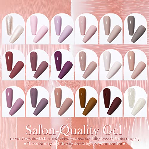 BORN PRETTY Juego de Esmalte Semipermanente de gel, color gris y rosa, púrpura, serie de esmalte de gel LED de gel para invierno, kit de manicura con gel superior y base, juego de regalo18+3