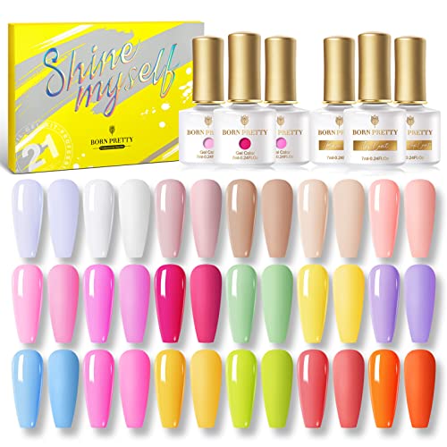 BORN PRETTY Juego de gel de esmalte de uñas semipermanente Pastel, Macaron color, 18+3 botellas de esmalte de uñas de gel UV de verano, con Base Coat and Mate Top Coat Juego de uñas