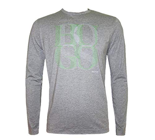 BOSS Hugo Hombres Gris Manga Larga Casual Verde Etiqueta Delgada Jersey Top 50231966 TOGN 1