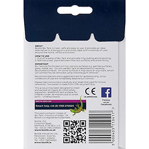 Bostik 30803836 Blu-Tack - Pegatina original reutilizable, Blanco, 1 unidad