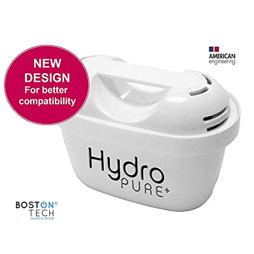 Boston Tech 6 Cartuchos Hydro Pure+, filtros de agua para jarra filtradora compatible con Brita Maxtra y Maxtra+, Efecto Prolongado (12 Meses, 6x60 días Cada Filtro) Para Cal, Cloro y Microplásticos