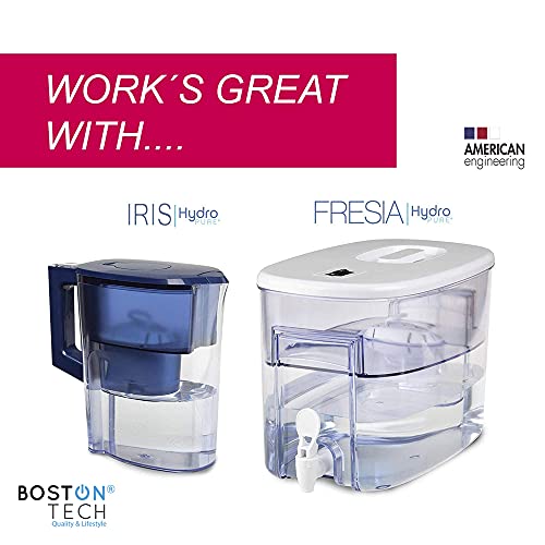 Boston Tech 6 Cartuchos Hydro Pure+, filtros de agua para jarra filtradora compatible con Brita Maxtra y Maxtra+, Efecto Prolongado (12 Meses, 6x60 días Cada Filtro) Para Cal, Cloro y Microplásticos