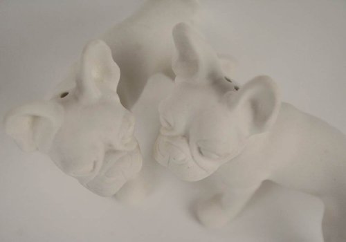 Boston Terrier Juego de Aceitera Cerámica sin Pintar Hecho a Mano Mini Blanco (8cm x 8cm)