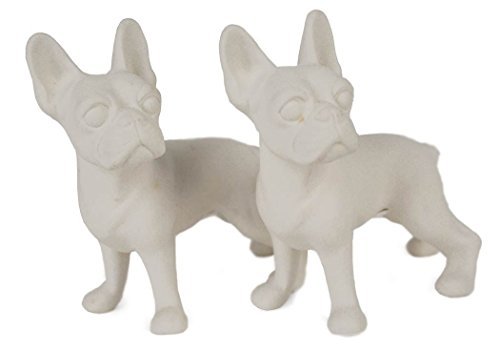 Boston Terrier Juego de Aceitera Cerámica sin Pintar Hecho a Mano Mini Blanco (8cm x 8cm)