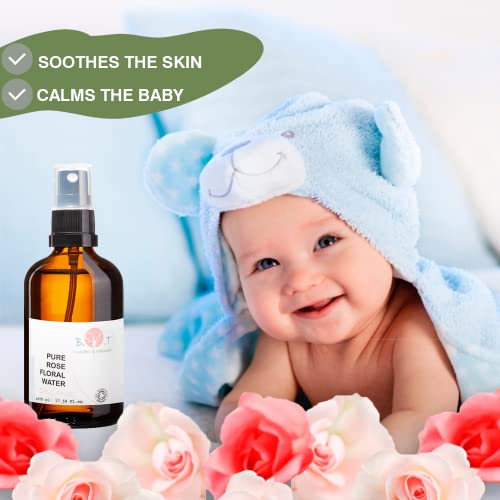 B.O.T. Cosmetic & Wellness Agua Floral Puro Hidrolato De Orgánico Piel Sensible/piel Madura, Transparente, Rosa, 1000 Mililitro
