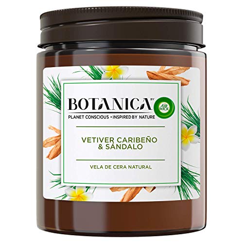 Botanica by Air Wick Vela Aromática Perfumada, Aroma de Vetiver Caribeño y Sándalo, 470g