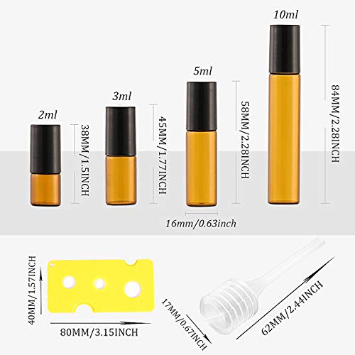 Botella De Aceite Esencial, Senteen 20 Pcs Marrón Botellas Roll On Aceites Esenciales Botellas De Vidrio Ámbar 4 Abridor De Gorro De Bola y 5 Gotero, Para Masajes Aromaterapia