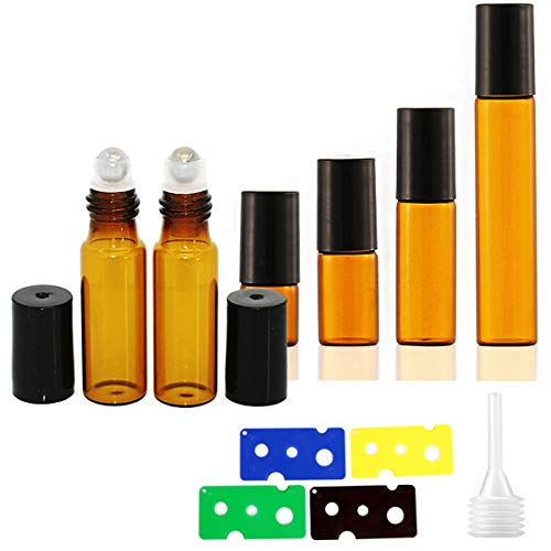 Botella De Aceite Esencial, Senteen 20 Pcs Marrón Botellas Roll On Aceites Esenciales Botellas De Vidrio Ámbar 4 Abridor De Gorro De Bola y 5 Gotero, Para Masajes Aromaterapia