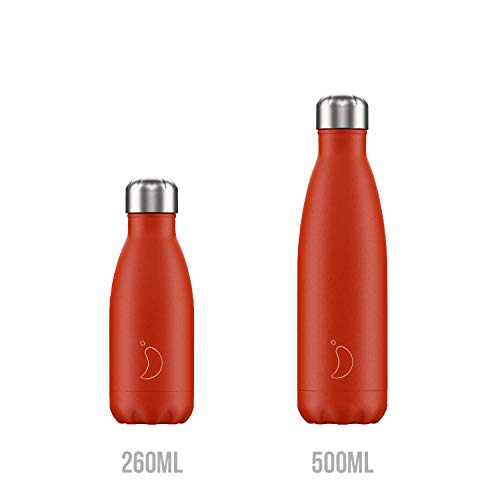 Botella De Agua De Chilly's | Acero Inoxidable y Reutilizable | Prueba de Fugas, Libre de transpiración | Neón Rojo | 260ml