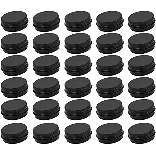 Botella de Aluminio Redonda para bálsamo Labial con Tapa de Rosca, latas vacías Negras para bálsamos, Polvos, Especias o Caramelos (Paquete de 15 ml-30)