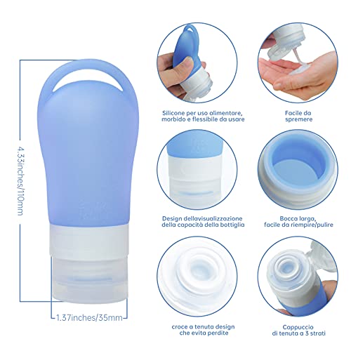 Botellas de Viaje, Contenedores de Viaje de Silicona con Bols,Botella de Viaje de Silicona a Prueba de Fugas Usado para champús, lociones y Cosmético, FDA Certified BPA Free