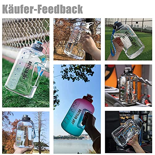 BOTTLED JOY - Botella de agua grande de 1,5 litros, sin BPA, antigoteo, botella deportiva con marca motivadora para fitness, oficina, viajes al aire libre, camping, escalada, color blanco