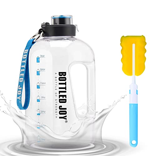 BOTTLED JOY - Botella de agua grande de 1,5 litros, sin BPA, antigoteo, botella deportiva con marca motivadora para fitness, oficina, viajes al aire libre, camping, escalada, color blanco