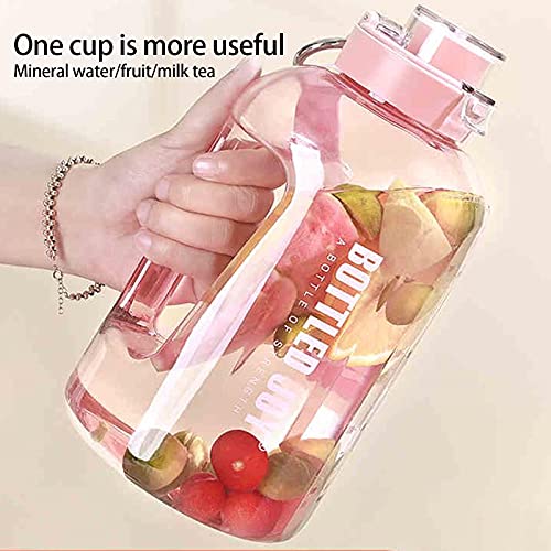 BOTTLED JOY - Botella de agua grande de 1,5 litros, sin BPA, antigoteo, botella deportiva con marca motivadora para fitness, oficina, viajes al aire libre, camping, escalada, color rosa